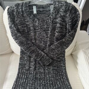 Dots Black and Gray V-Neck Sweater Dress